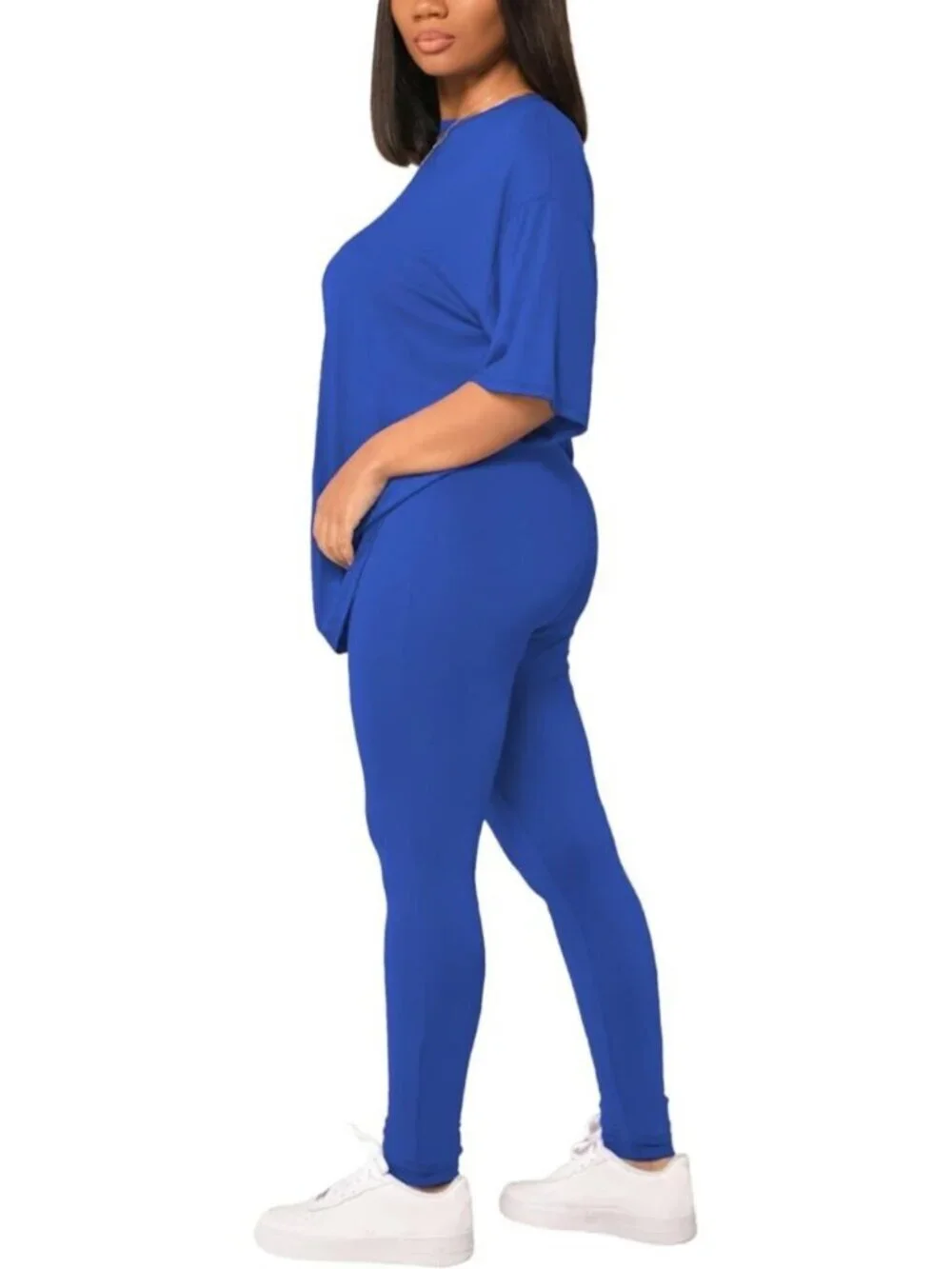 Women's Royal Blue 2 Piece Outfits Summer Sweatsuits Drop Shoulder Tracksuits